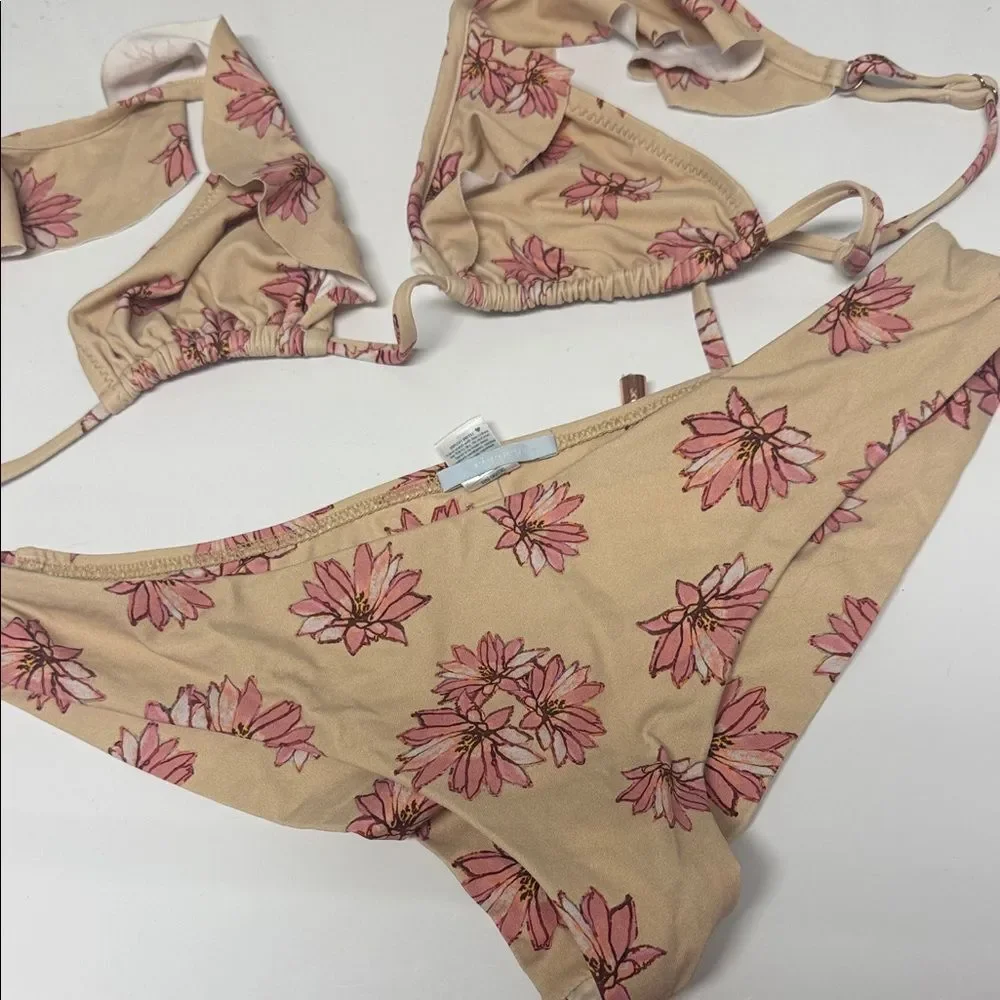 Floral Bikini Set in Pink & Tan Small Top Medium Bottom - LIKE NEW Swimwear - Picture 1 of 3